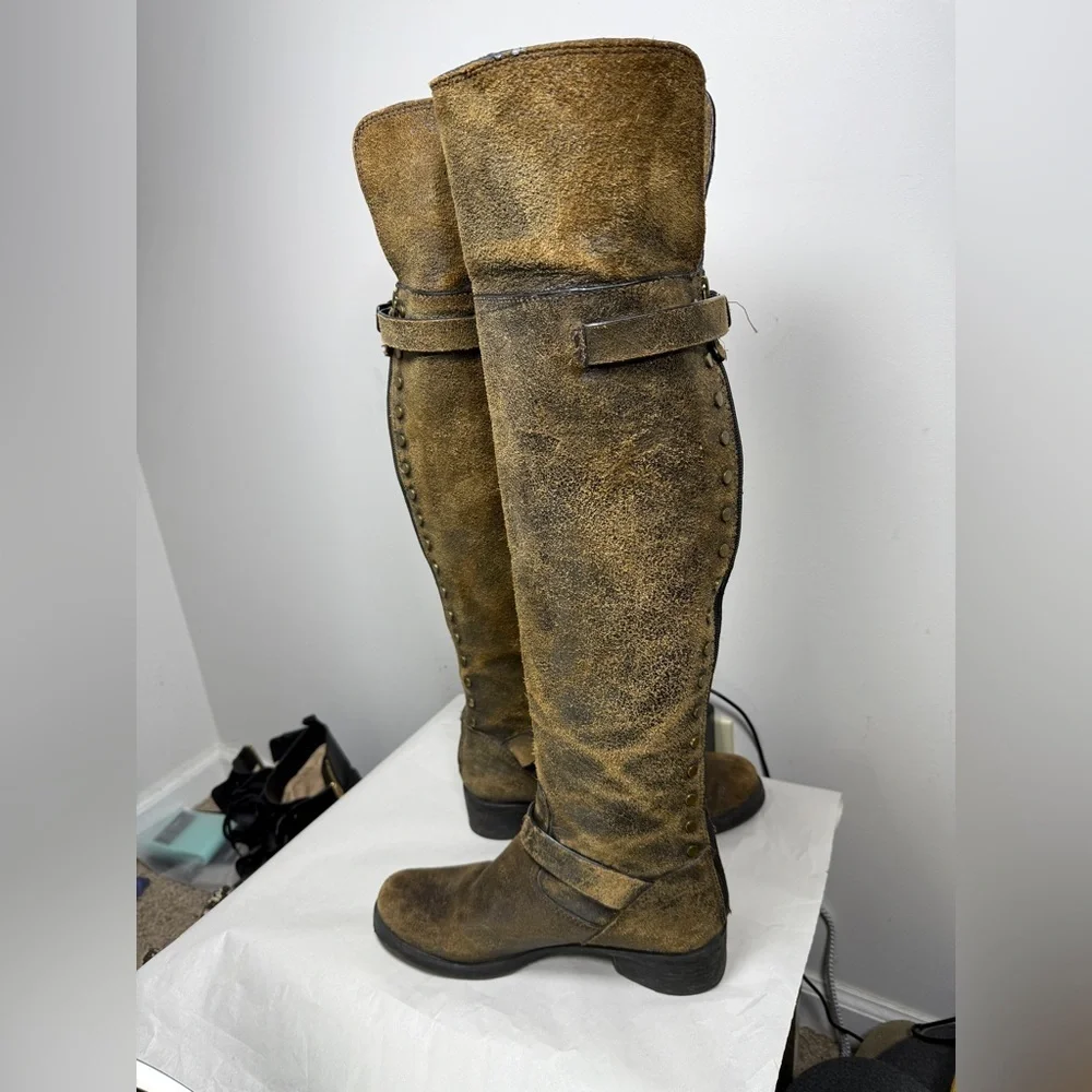 Tory Burch Tarulli Over-the-knee Boots Distressed Leather Sz 8.5